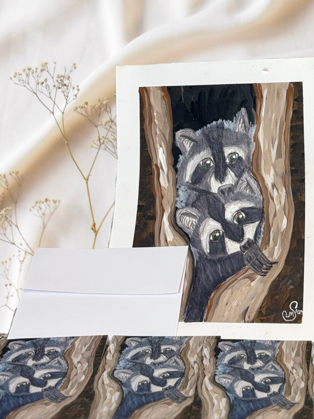 Mischievous Raccoons Greeting Card Set of 5 | Woodland Wildlife Art Cards